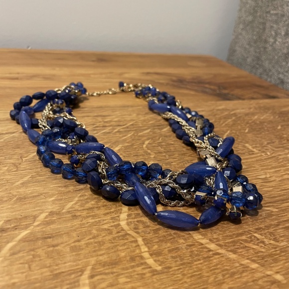 Loft Necklace Fashion Jewelry Blue Gold Geometric Layered Pattern Accessory - Picture 2 of 7